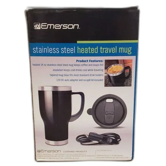 Emerson New Stainless Steel Heated Travel Mug Black & Chrome 14 Fl Oz - Picture 3 of 8